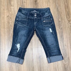 Almost Famous Distressed Dark Blue Cropped Jeans